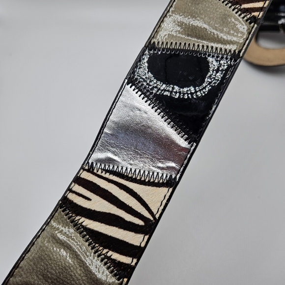 VINTAGE Lake Short Drive Patchwork Animal Print Genuine Leather Belt Small S - Picture 7 of 7